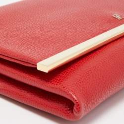 Pre Owned CH Carolina Herrera Red Leather Metal Flap Chain Clutch