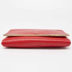 Pre Owned CH Carolina Herrera Red Leather Metal Flap Chain Clutch