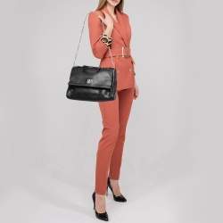 Pre Owned CH Carolina Herrera Black Leather Minuetto Flap Top Handle Bag
