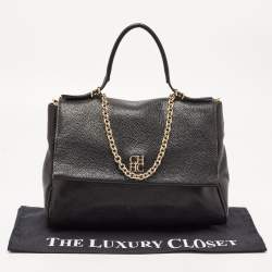Pre Owned CH Carolina Herrera Black Leather Minuetto Flap Top Handle Bag