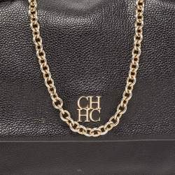 Pre Owned CH Carolina Herrera Black Leather Minuetto Flap Top Handle Bag