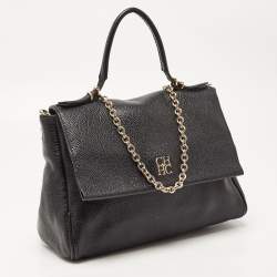 Pre Owned CH Carolina Herrera Black Leather Minuetto Flap Top Handle Bag