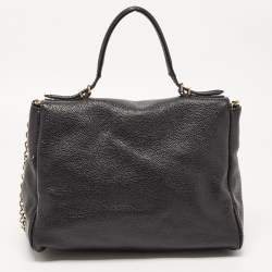 Pre Owned CH Carolina Herrera Black Leather Minuetto Flap Top Handle Bag
