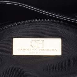 CH Carolina Herrera Monogram Black Embossed Leather Tassel Flap Shoulder Bag