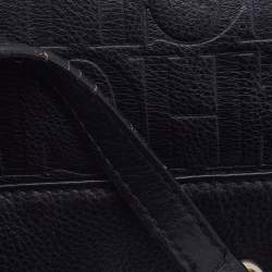 CH Carolina Herrera Monogram Black Embossed Leather Tassel Flap Shoulder Bag