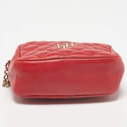 Pre Owned CH Carolina Herrera Red Quilted Leather Chain Crossbody Bag