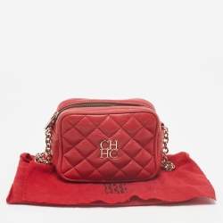 Pre Owned CH Carolina Herrera Red Quilted Leather Chain Crossbody Bag