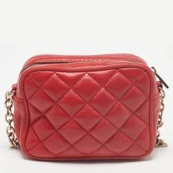 Pre Owned CH Carolina Herrera Red Quilted Leather Chain Crossbody Bag