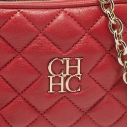 Pre Owned CH Carolina Herrera Red Quilted Leather Chain Crossbody Bag