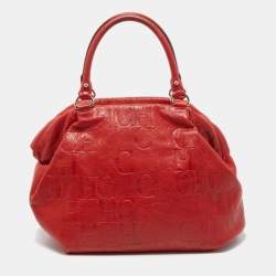 CH Carolina Herrera Red Monogram Leather Dome Satchel