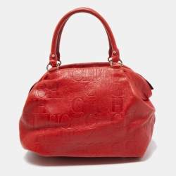 CH Carolina Herrera Red Monogram Leather Dome Satchel