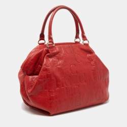 CH Carolina Herrera Red Monogram Leather Dome Satchel