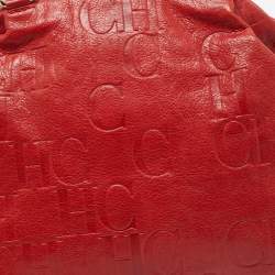 CH Carolina Herrera Red Monogram Leather Dome Satchel