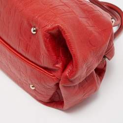 CH Carolina Herrera Red Monogram Leather Dome Satchel