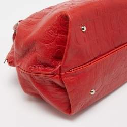CH Carolina Herrera Red Monogram Leather Dome Satchel