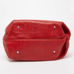 CH Carolina Herrera Red Monogram Leather Dome Satchel