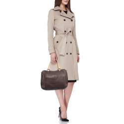 Pre Owned CH Carolina Herrera Dark Brown Leather Andy Boston Bag