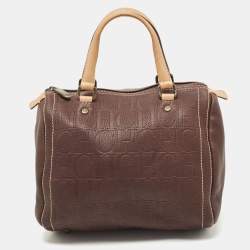 Pre Owned CH Carolina Herrera Dark Brown Leather Andy Boston Bag