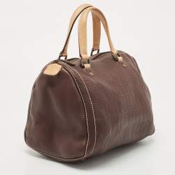 Pre Owned CH Carolina Herrera Dark Brown Leather Andy Boston Bag