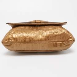 Pre Owned CH Carolina Herrera Gold Monogram Embossed Leather Audrey Shoulder Bag