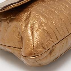 Pre Owned CH Carolina Herrera Gold Monogram Embossed Leather Audrey Shoulder Bag