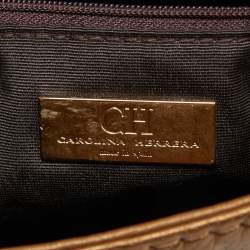 Pre Owned CH Carolina Herrera Gold Monogram Embossed Leather Audrey Shoulder Bag