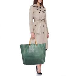 Pre Owned CH Carolina Herrera Green Monogram Leather Andy Tote