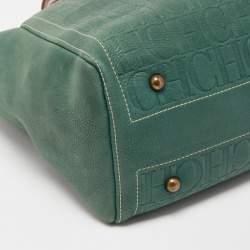 Pre Owned CH Carolina Herrera Green Monogram Leather Andy Tote