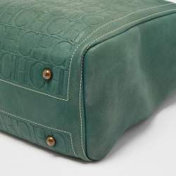 Pre Owned CH Carolina Herrera Green Monogram Leather Andy Tote