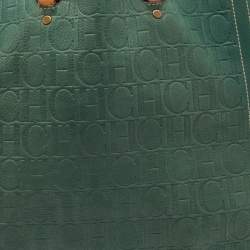 Pre Owned CH Carolina Herrera Green Monogram Leather Andy Tote