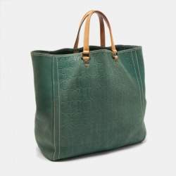 Pre Owned CH Carolina Herrera Green Monogram Leather Andy Tote