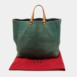 Pre Owned CH Carolina Herrera Green Monogram Leather Andy Tote