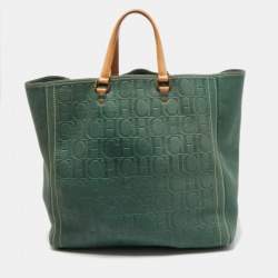 Pre Owned CH Carolina Herrera Green Monogram Leather Andy Tote