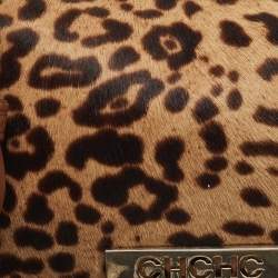 Pre Owned CH Carolina Herrera Red/Brown Leopard Print Calf Hair Tassel Shoulder Bag