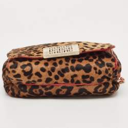 Pre Owned CH Carolina Herrera Red/Brown Leopard Print Calf Hair Tassel Shoulder Bag