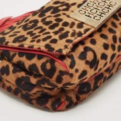 Pre Owned CH Carolina Herrera Red/Brown Leopard Print Calf Hair Tassel Shoulder Bag