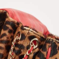 Pre Owned CH Carolina Herrera Red/Brown Leopard Print Calf Hair Tassel Shoulder Bag