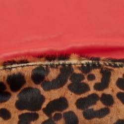 Pre Owned CH Carolina Herrera Red/Brown Leopard Print Calf Hair Tassel Shoulder Bag
