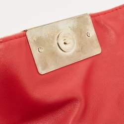 Pre Owned CH Carolina Herrera Red/Brown Leopard Print Calf Hair Tassel Shoulder Bag