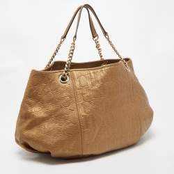 Pre Owned CH Carolina Herrera Gold Monogram Embossed Leather Dahlia Hobo
