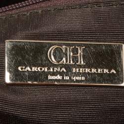 Pre Owned CH Carolina Herrera Gold Monogram Embossed Leather Dahlia Hobo