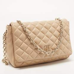 Pre Owned CH Carolina Herrera Beige Quilted Leather Chain Flap Shoulder Bag