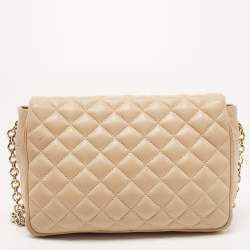 Pre Owned CH Carolina Herrera Beige Quilted Leather Chain Flap Shoulder Bag