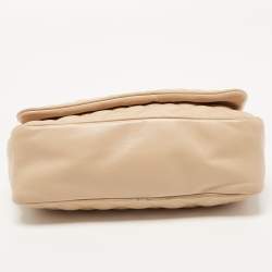 Pre Owned CH Carolina Herrera Beige Quilted Leather Chain Flap Shoulder Bag