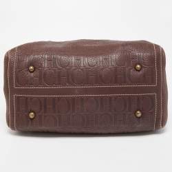 Pre Owned CH Carolina Herrera Choco Brown Monogram Leather Large Andy Boston Bag