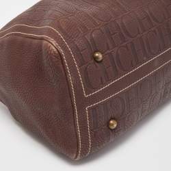 Pre Owned CH Carolina Herrera Choco Brown Monogram Leather Large Andy Boston Bag