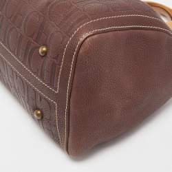 Pre Owned CH Carolina Herrera Choco Brown Monogram Leather Large Andy Boston Bag