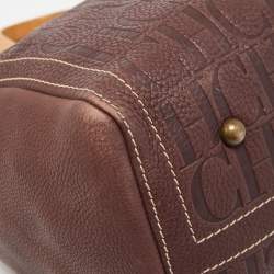 Pre Owned CH Carolina Herrera Choco Brown Monogram Leather Large Andy Boston Bag