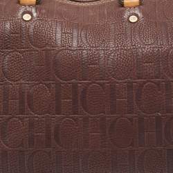 Pre Owned CH Carolina Herrera Choco Brown Monogram Leather Large Andy Boston Bag