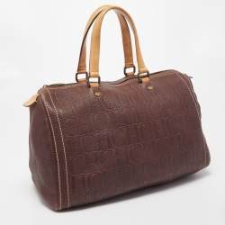 Pre Owned CH Carolina Herrera Choco Brown Monogram Leather Large Andy Boston Bag
